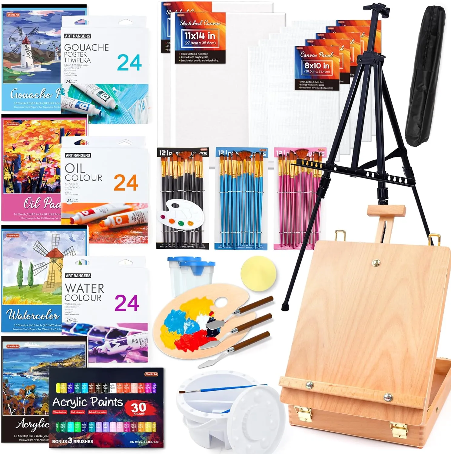 Artist Painting Set - 168 Pack with  Wooden Easels