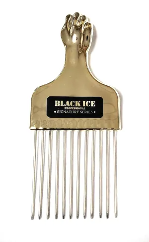 Bellissemo Black Ice Professional Gold Handle Metal Pick Comb BIC212