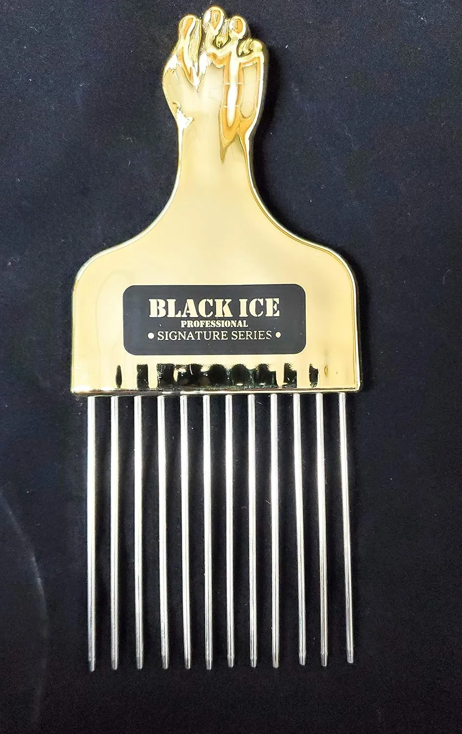 Bellissemo Black Ice Professional Gold Handle Metal Pick Comb BIC212