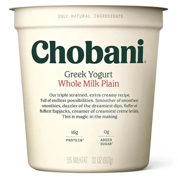 Chobani Whole Milk Plain Greek Yogurt, 32 oz