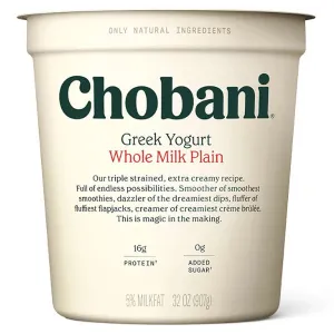 Chobani Whole Milk Plain Greek Yogurt, 32 oz