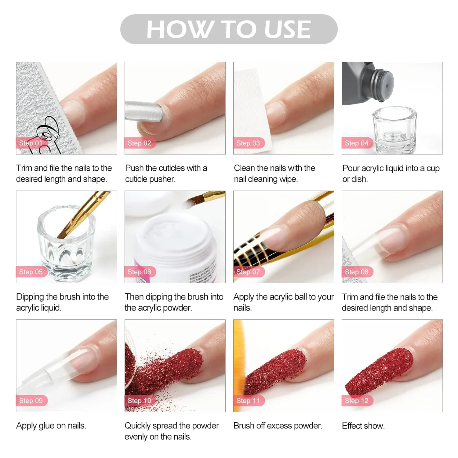 Complete Acrylic Nail Art Kit for Beginners: UV Lamp, Drill & 12 Glitter Powders - Ideal Mother's Day Gift