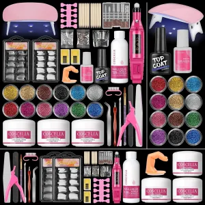 Complete Acrylic Nail Art Kit for Beginners: UV Lamp, Drill & 12 Glitter Powders - Ideal Mother's Day Gift