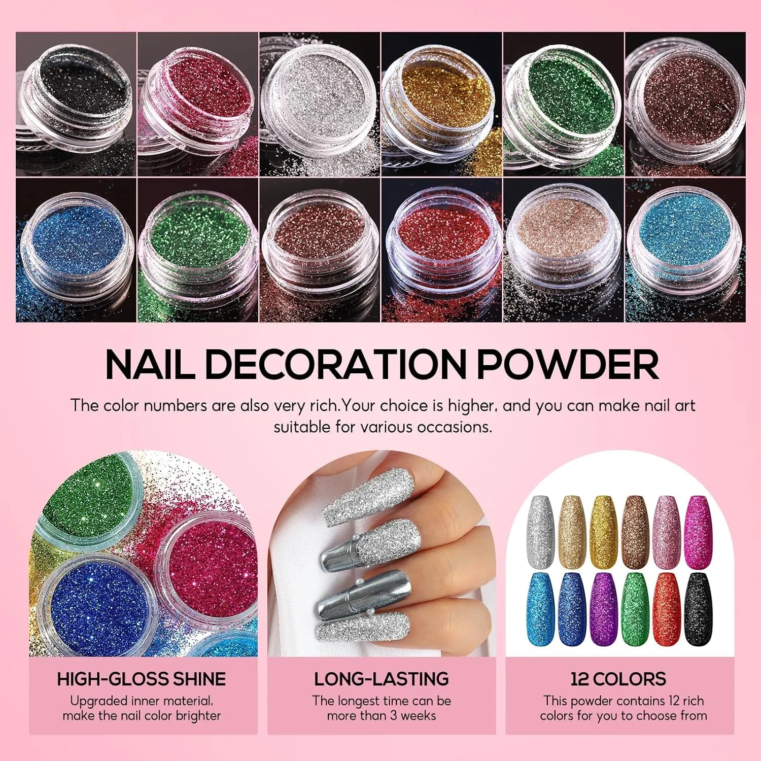 Complete Acrylic Nail Art Kit for Beginners: UV Lamp, Drill & 12 Glitter Powders - Ideal Mother's Day Gift