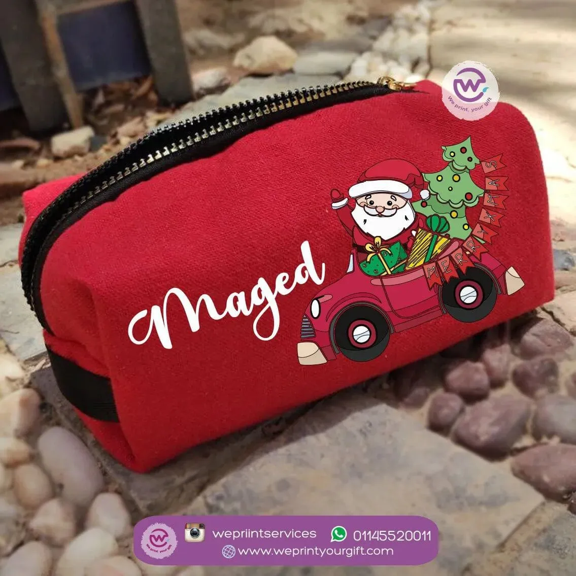 Fabric Boxy Pouch Makeup-Christmas