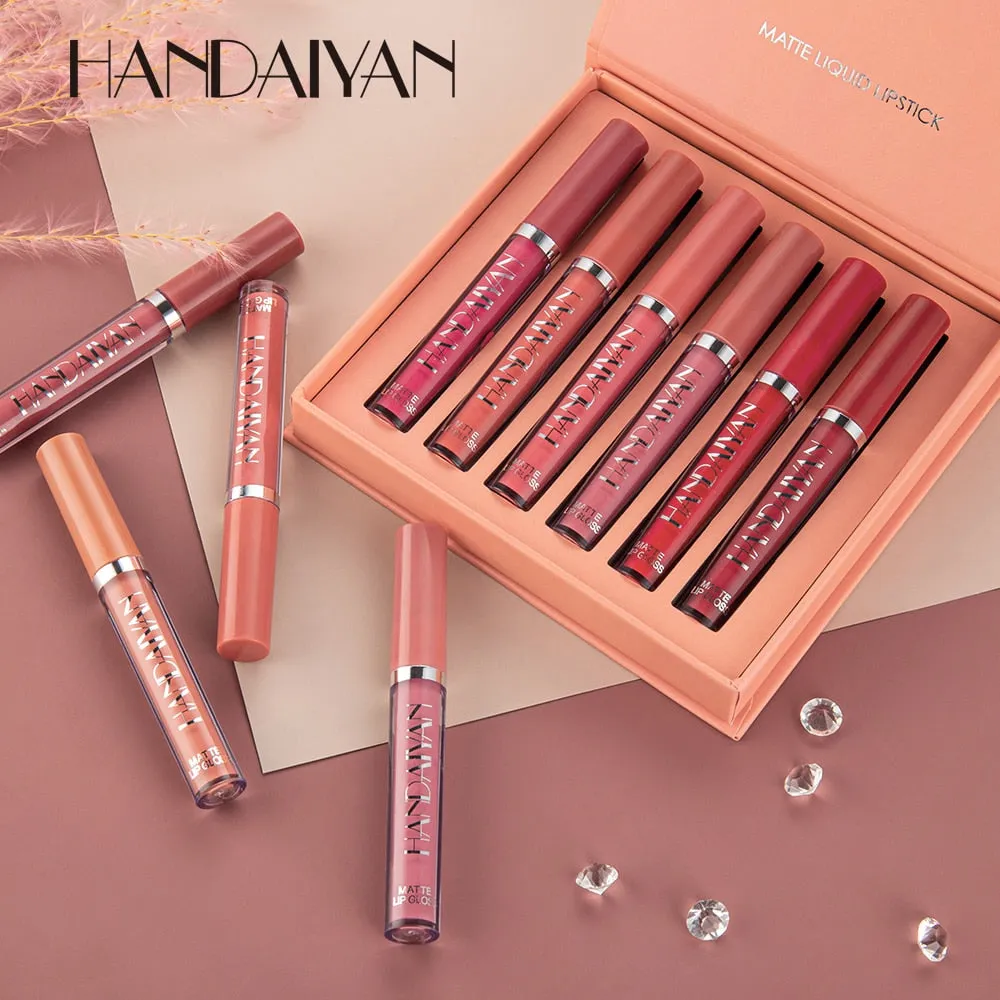 HANDAIYAN  6Colors/Sets Fashion Liquid Lipstick Lipgloss Sets Natural Moisturizer Waterproof Velvet Lip Glosses Gift Box