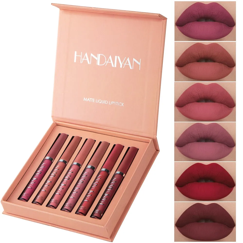 HANDAIYAN  6Colors/Sets Fashion Liquid Lipstick Lipgloss Sets Natural Moisturizer Waterproof Velvet Lip Glosses Gift Box