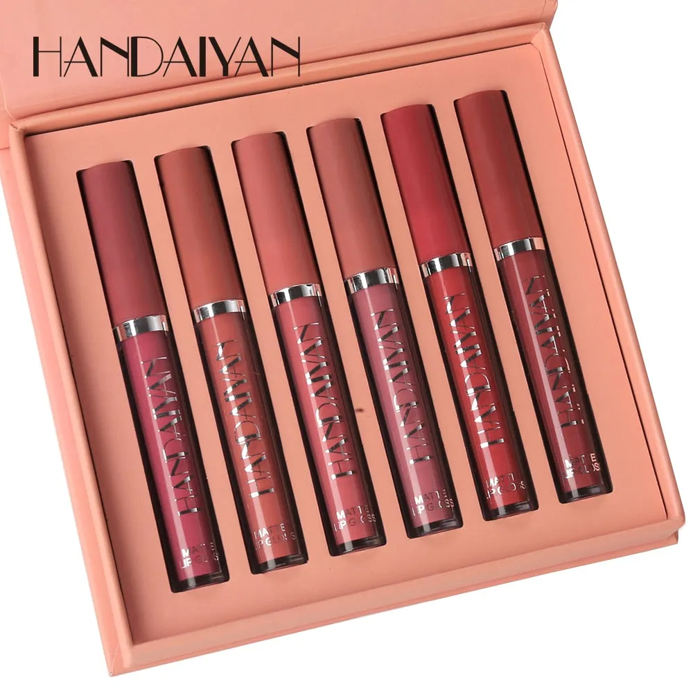 HANDAIYAN  6Colors/Sets Fashion Liquid Lipstick Lipgloss Sets Natural Moisturizer Waterproof Velvet Lip Glosses Gift Box