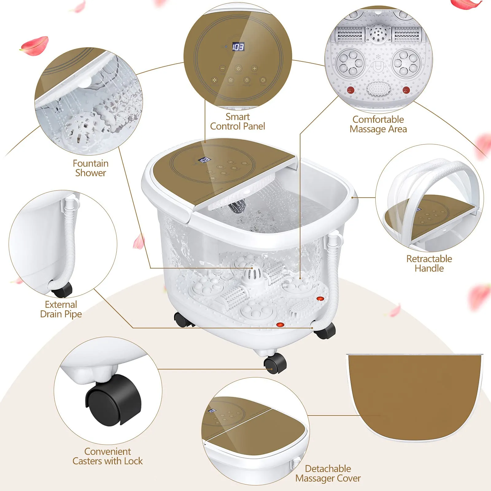 KOMFOTT Foot Spa Bath Massager Pedicure Tub with 4 Shiatsu Massagers & 3-Angle Shower