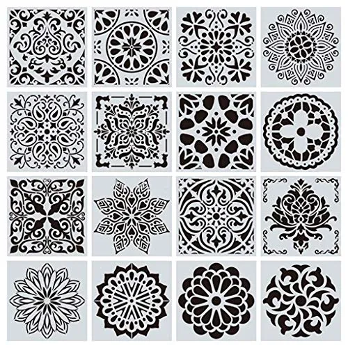 PATPAT® 16 Pcs Stencil Border, Reusable Painting Template for Home Decor, Crafting, DIY Albums and Printing,Art Scrapbook, Cake, Wall, Tile, Fabric