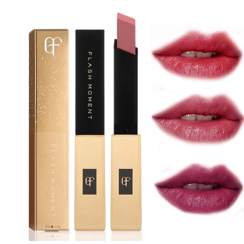 Pudaier Luxury Velvet Matte Lipstick for Lip Square Small Gold Bars Matt Lipstick Waterproof Makeup Lip Stick Tint Lip Gloss Red