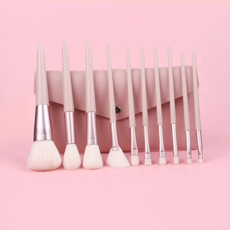 Soft Makeup Brushes 10pcs Pu Pack Nylon Plastic Handle