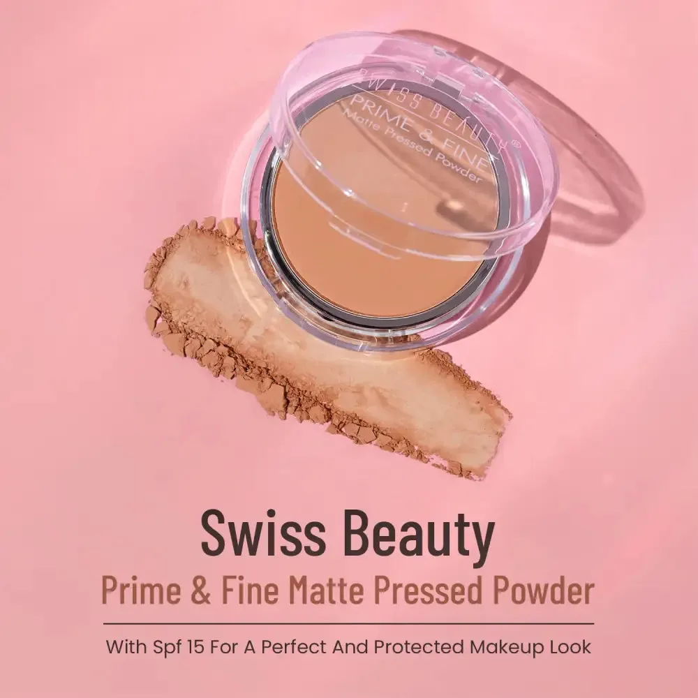 Swiss Beauty Prime & Fine Matte Pressed Powder, Face Makeup, 8g (Natural-Beige)