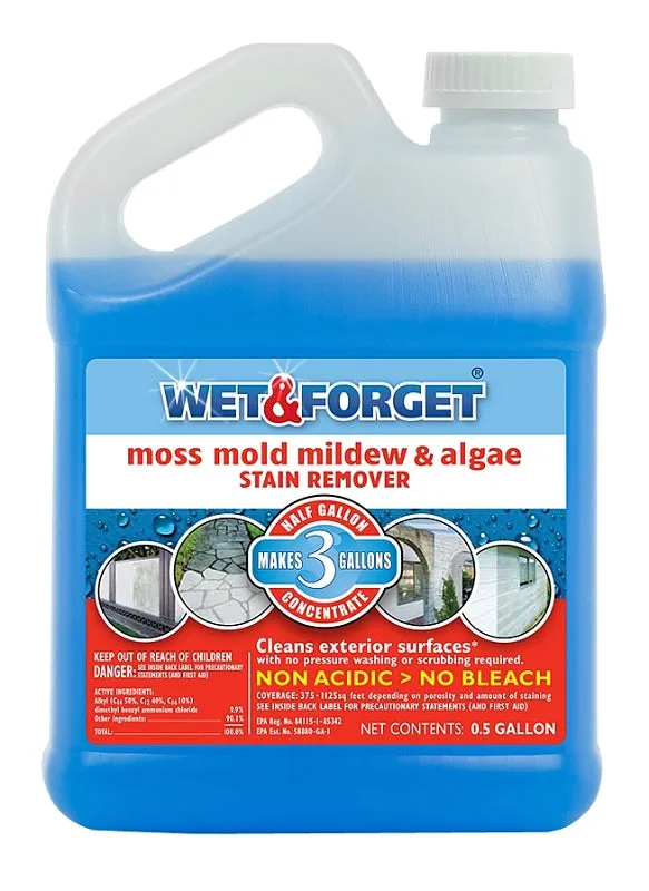 Wet & Forget 800003 Stain Remover, 0.5 gal, Liquid, Slight Almond, Blue :EA: QUANTITY: 6